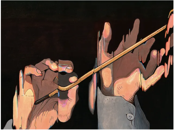 art of hands holding a conducting stick
